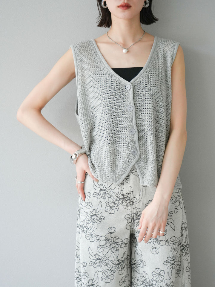 【預購】華夫格針織背心/灰色