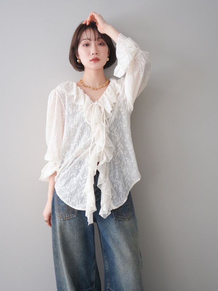 [SET]ラッフルレーススリットブラウス+選べるアクセセット(2set)
