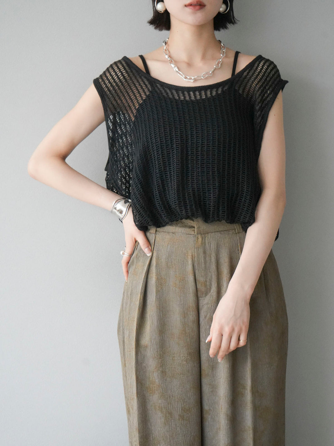 [Pre-order] Mesh knit balloon top/black