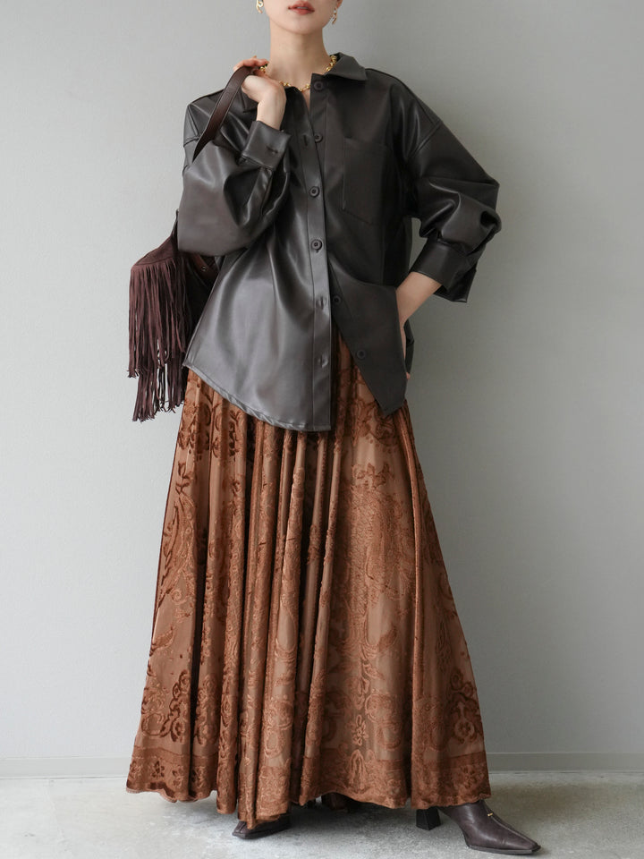 [予約]フェイクレザーシャツ/ブラウン