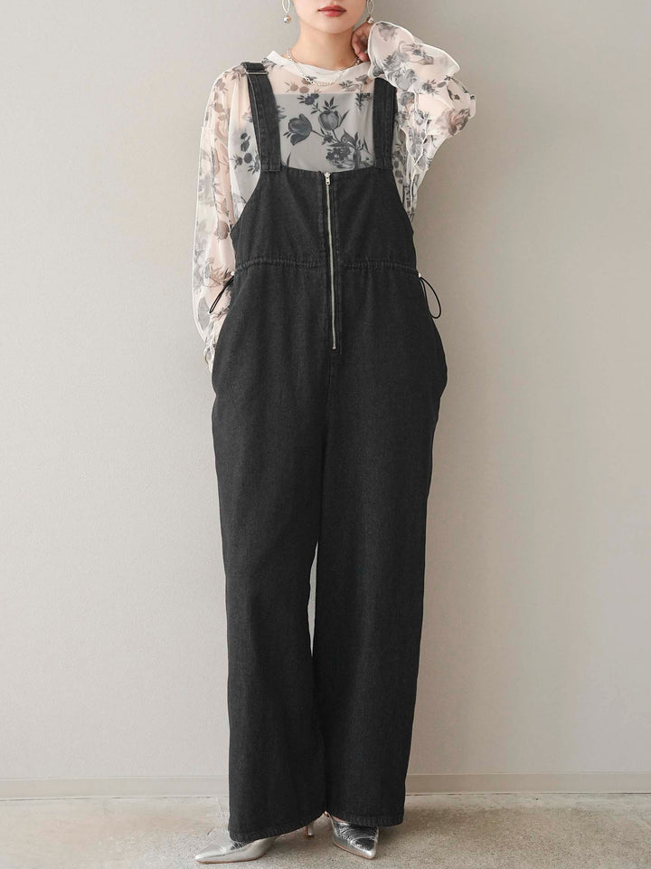 【預購】花朵印花羅紋領透薄柔和上衣/米白色單色