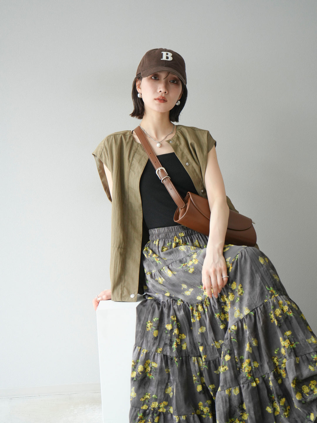 [SET]リネンライクドロストバルーンブルゾン+フラワーワッシャープリーツスカート(2set)