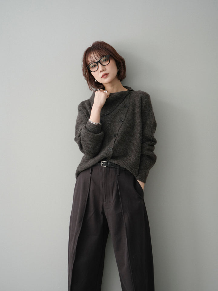 [SET]ハイネックデザインボタンニットカーディガン+コットンツイルカーブパンツ(2set)