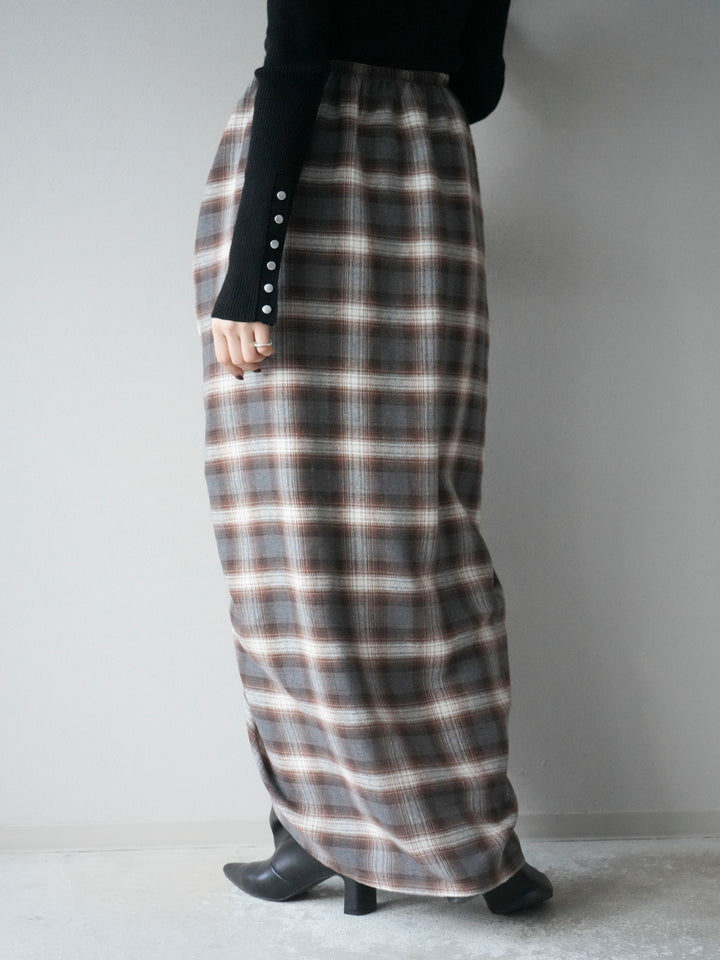 [予約]タックデザインチェックスカート/ブラウン