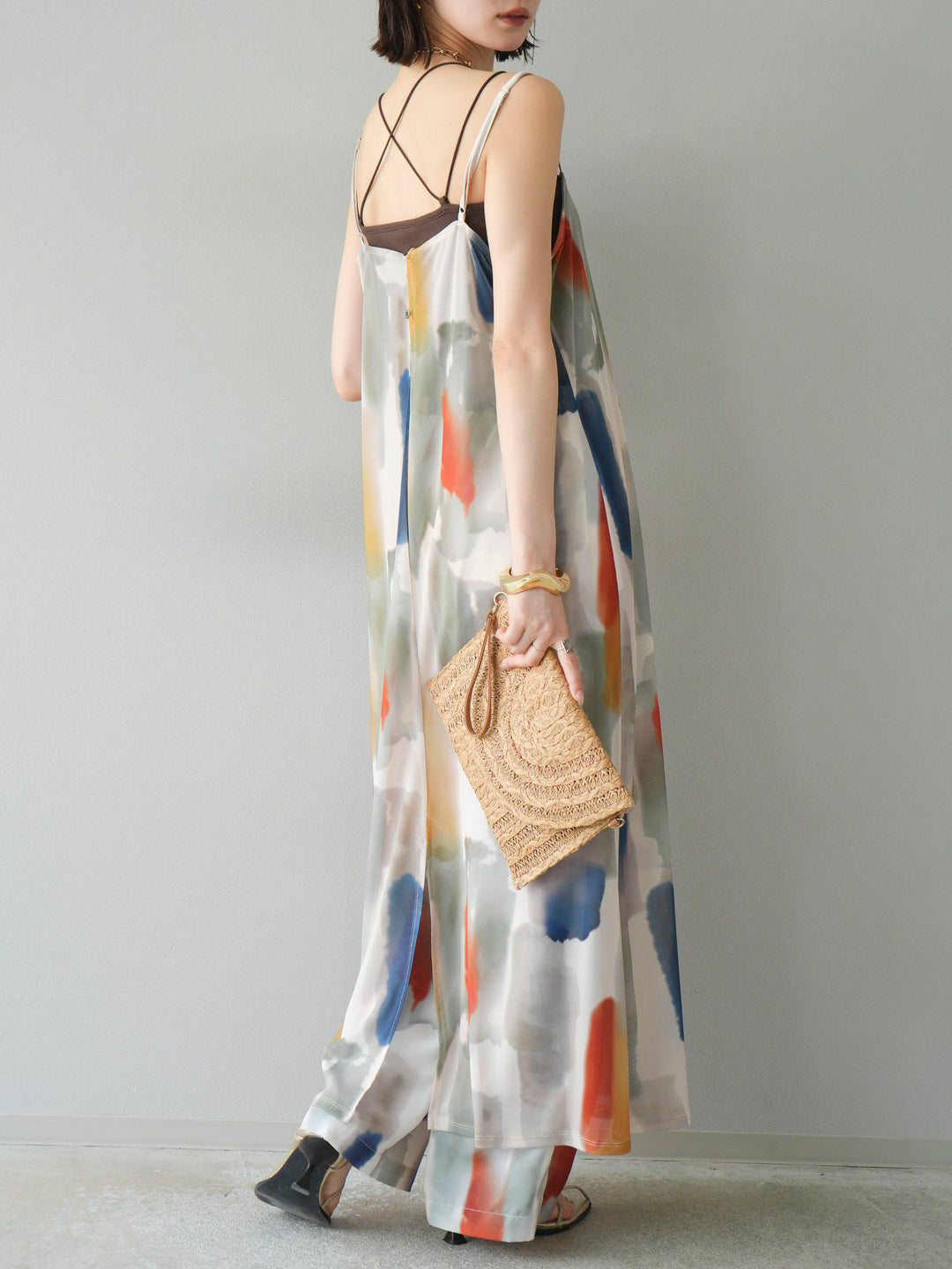 [SET]水彩アートシアーキャミワンピース+水彩アートイージーパンツ(2set)