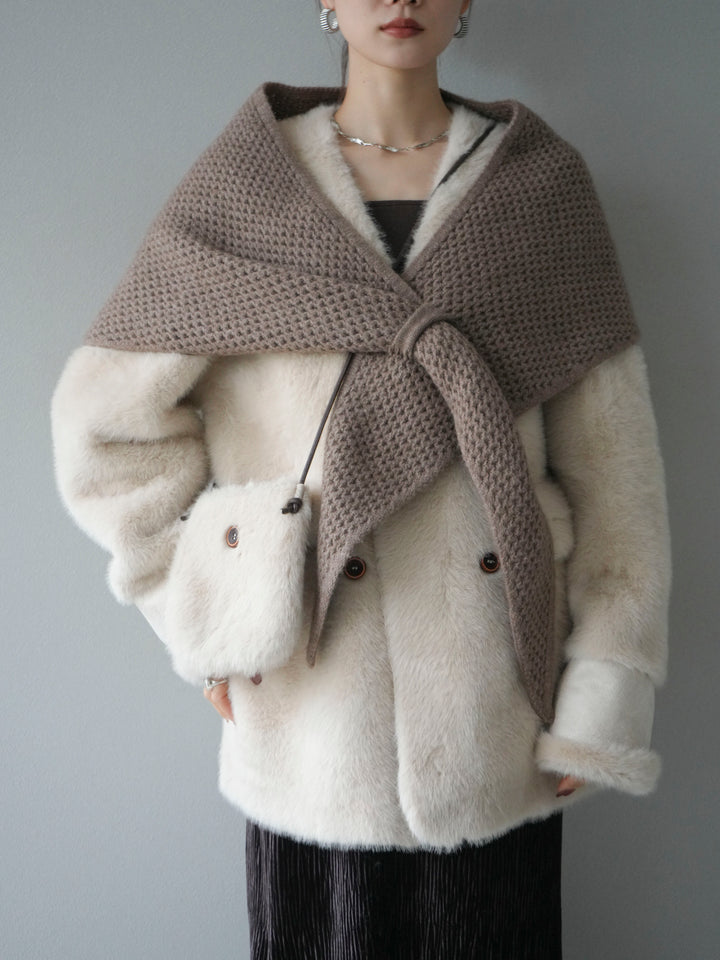 [SET]バッグ付エコファーノーカラーコート+選べるアクセセット(2set)