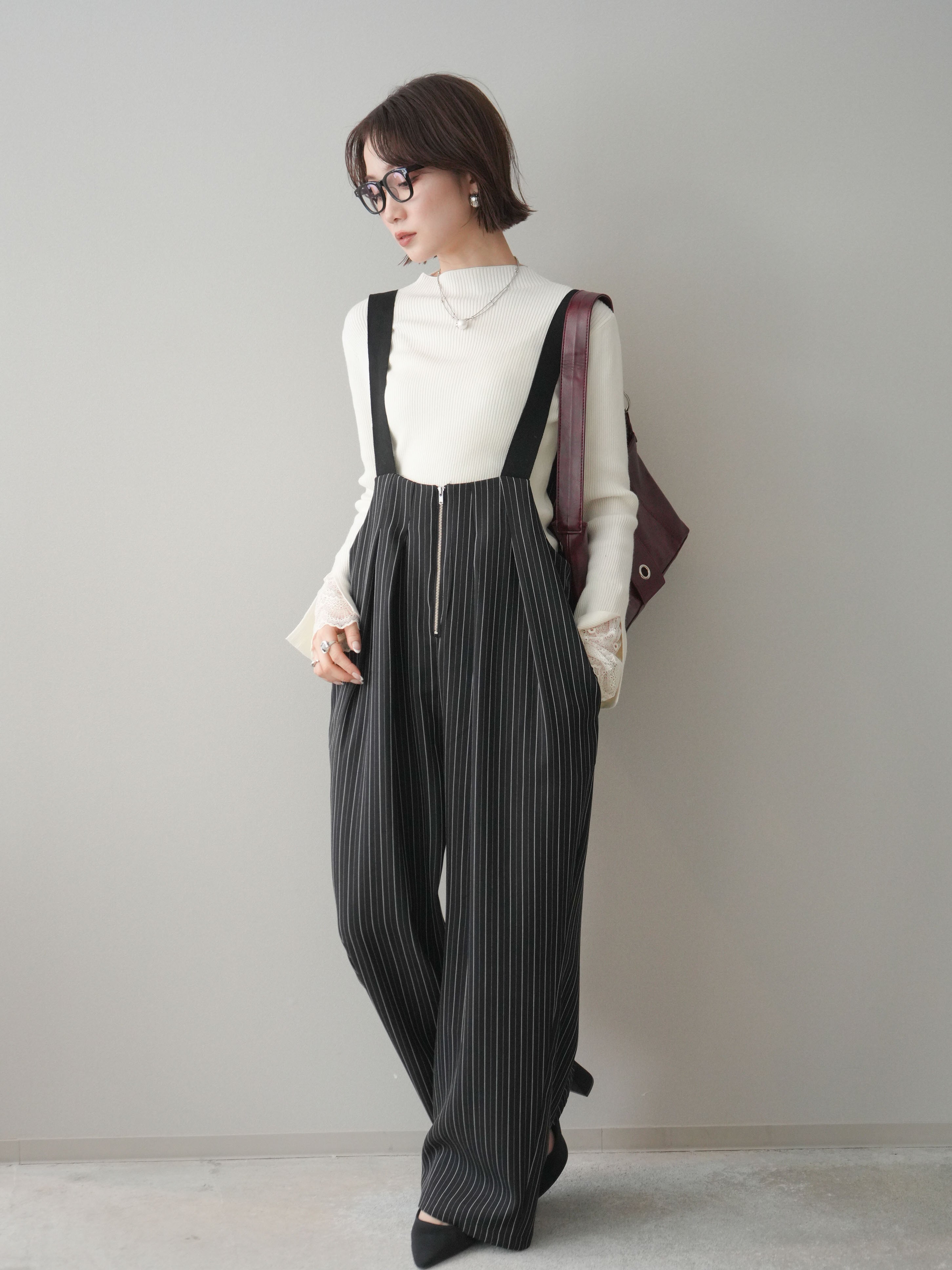 予約]グログランテープストライプサロペット/black – Lumier