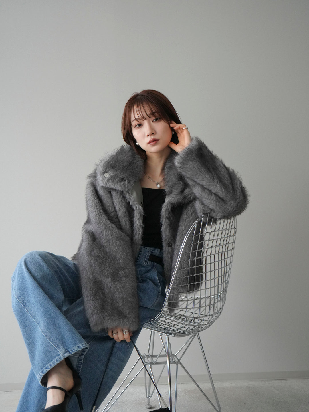 [20%オフ]MIXファースタンドネックショートジャケット/gray