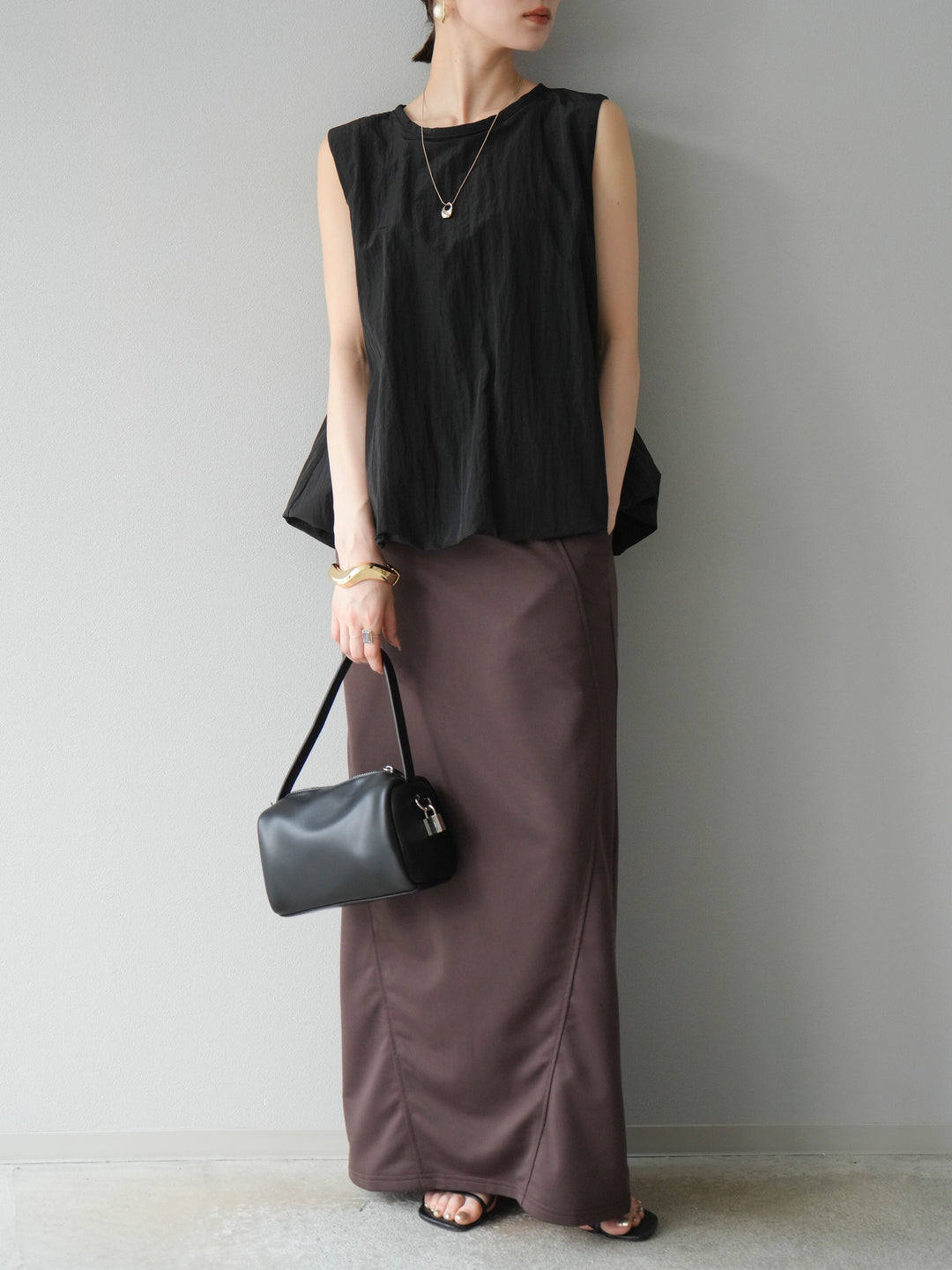 [預購] 墊圈塔夫綢氣球襯衫/黑色