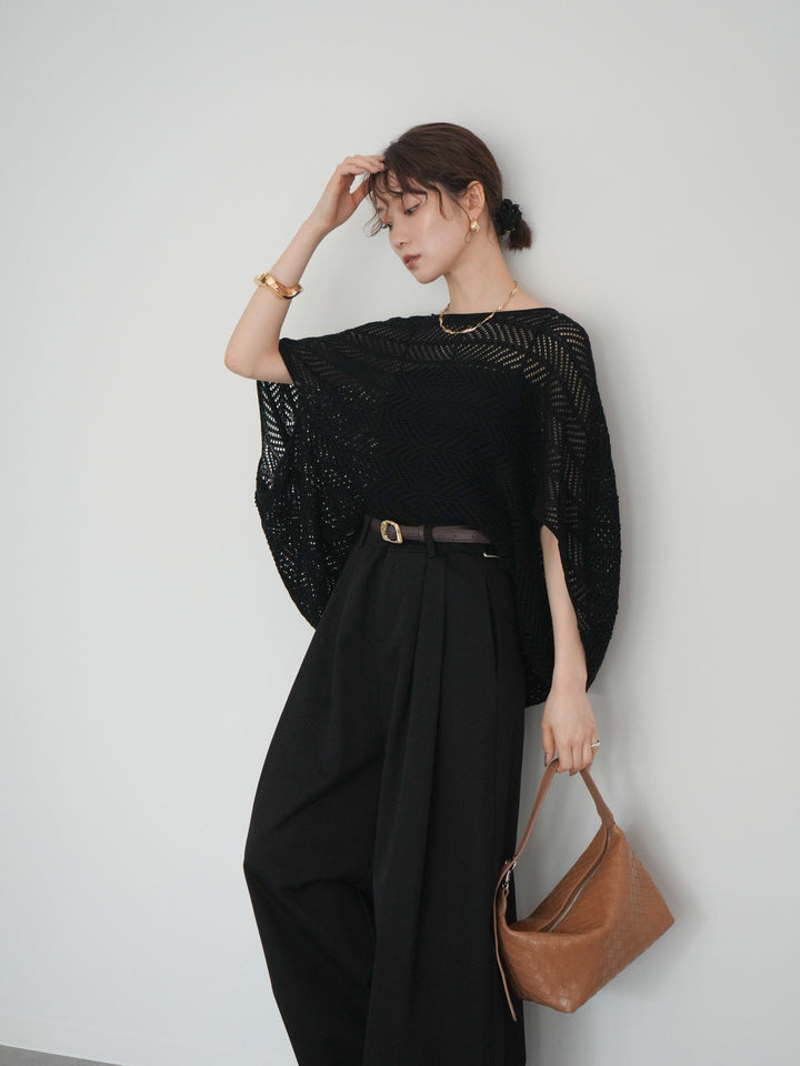 [予約]シアーポンチョニットトップス/black