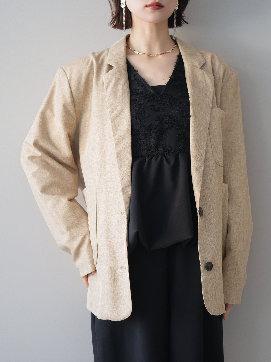 [SET]ジャガードレースぺプラムドッキングサロペット+選べるアクセセット(2set)