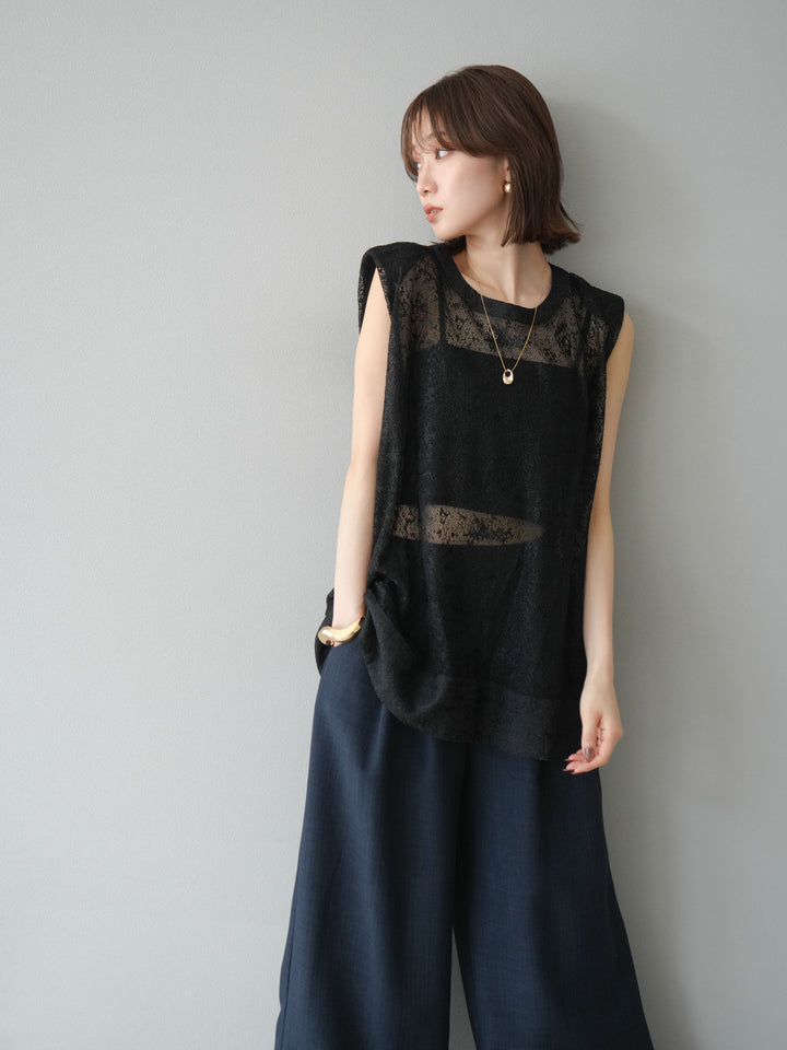 [予約]シャイニーレースプルオーバー/ブラック