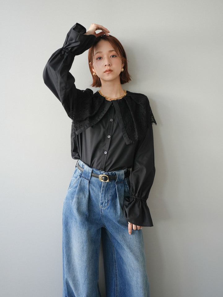 [予約]ビッグレースカラーブラウス/black