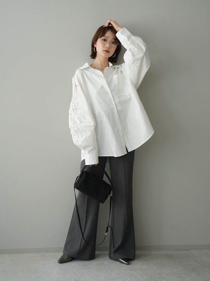 [SET]アームレースブロードシャツ+センターシームフレアパンツ(2set)