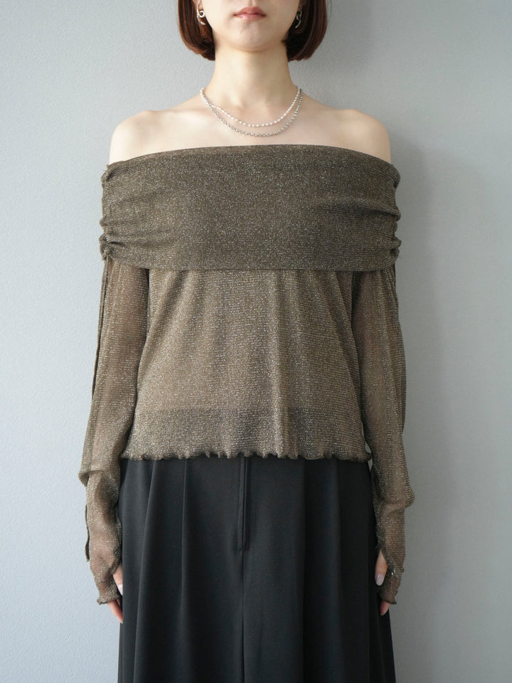 [予約]ラメシアーウィンガーホールオフショルトップス/ブラウン