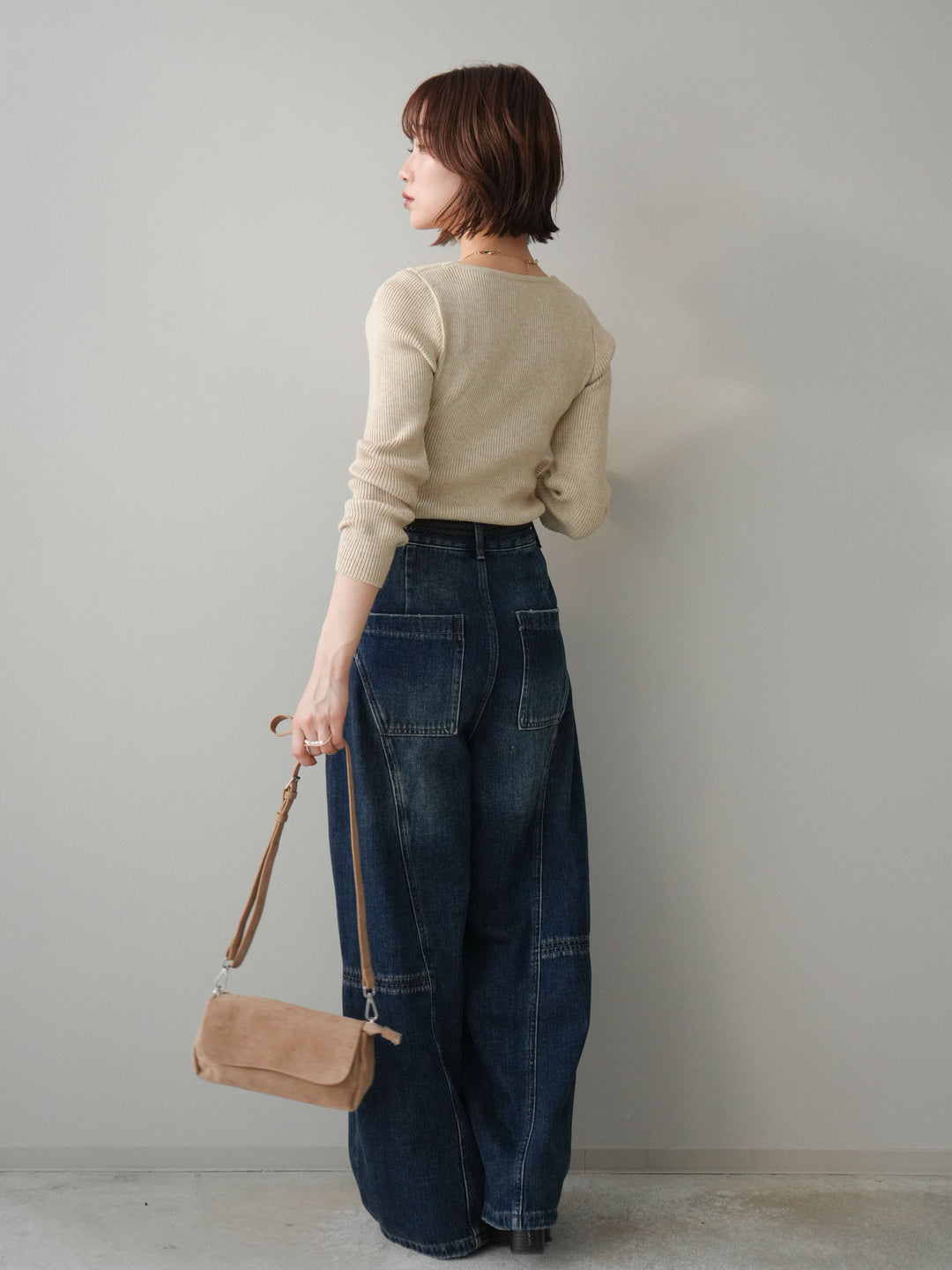 [予約]裏起毛加工デニムカーブパンツ/darkblue