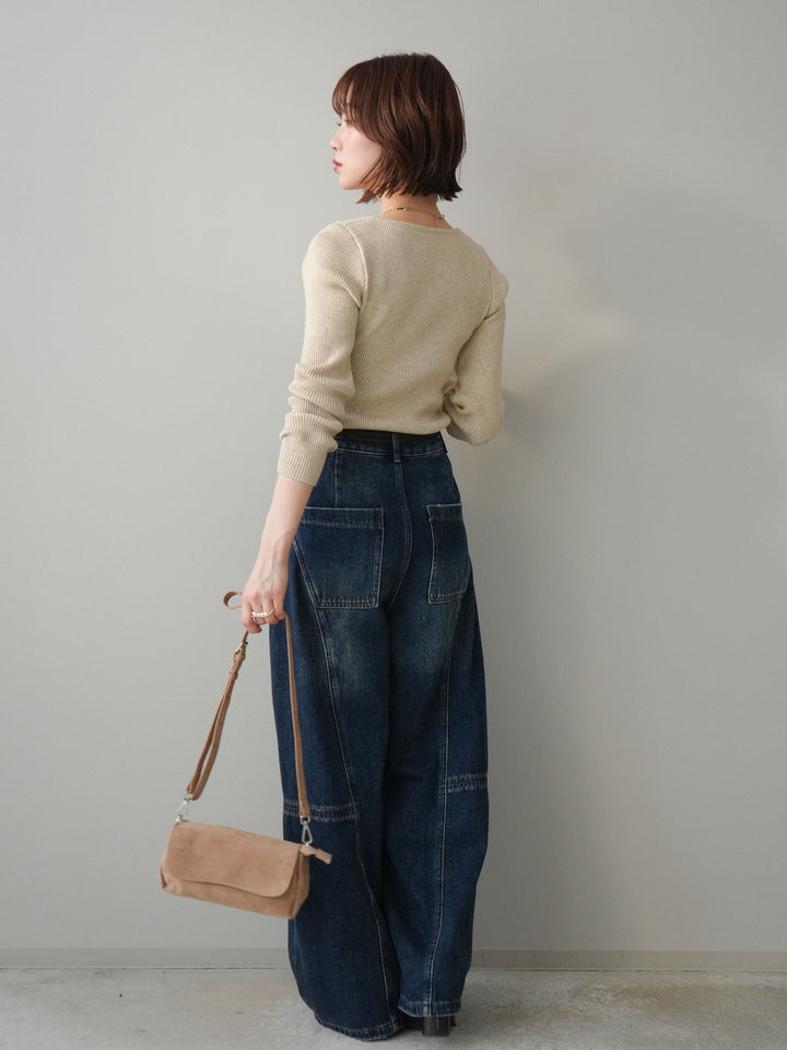 [予約]裏起毛加工デニムカーブパンツ/darkblue