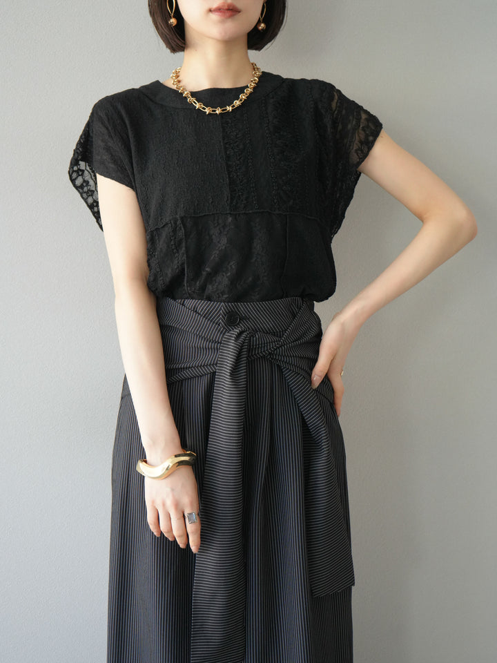 [予約]パッチワークレースフレンチプルオーバー/ブラック