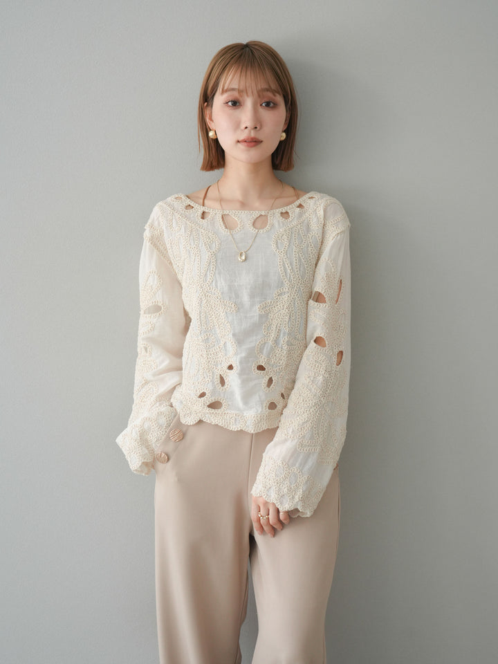 [預訂] 鉤針設計襯衫/象牙色