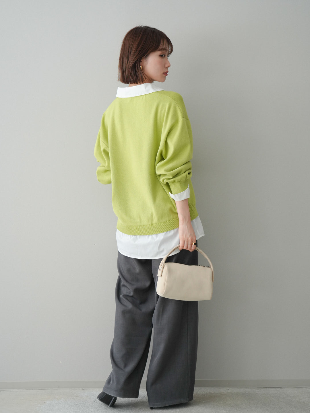 [予約]ウエストバイカラータックワイドパンツ/gray