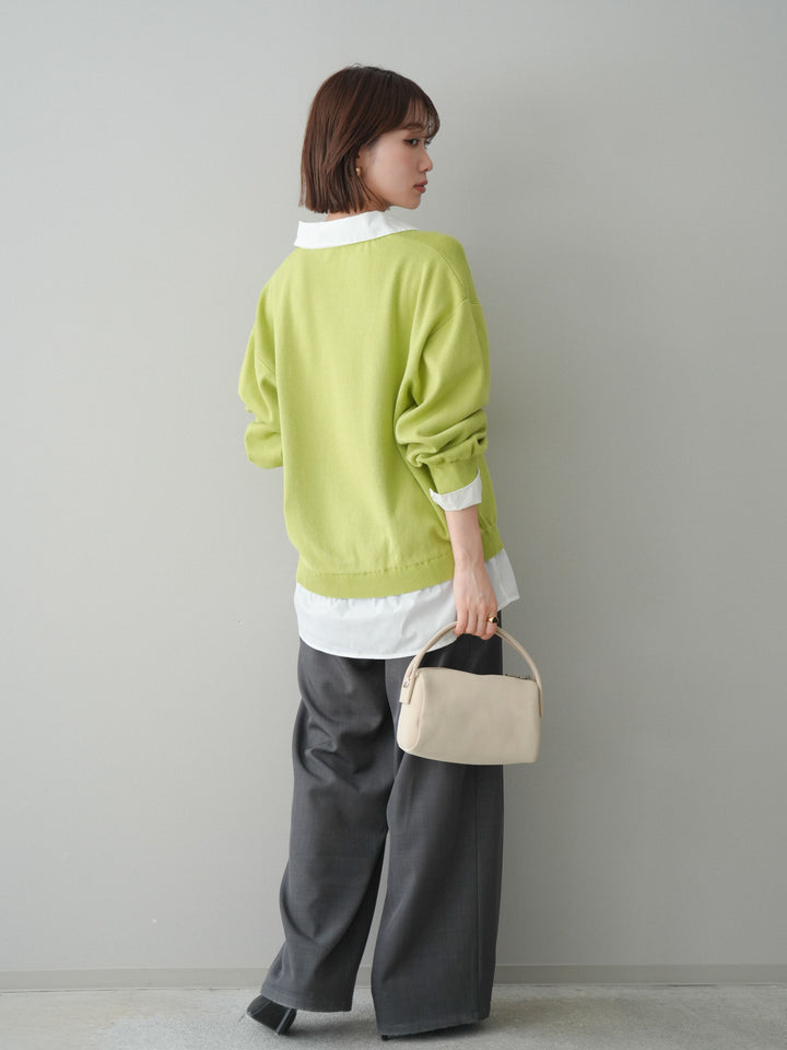 [予約]ウエストバイカラータックワイドパンツ/gray