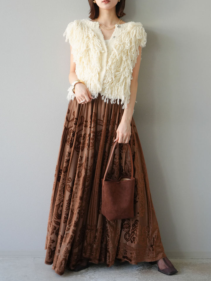 [予約]フリンジループニットベスト/アイボリー