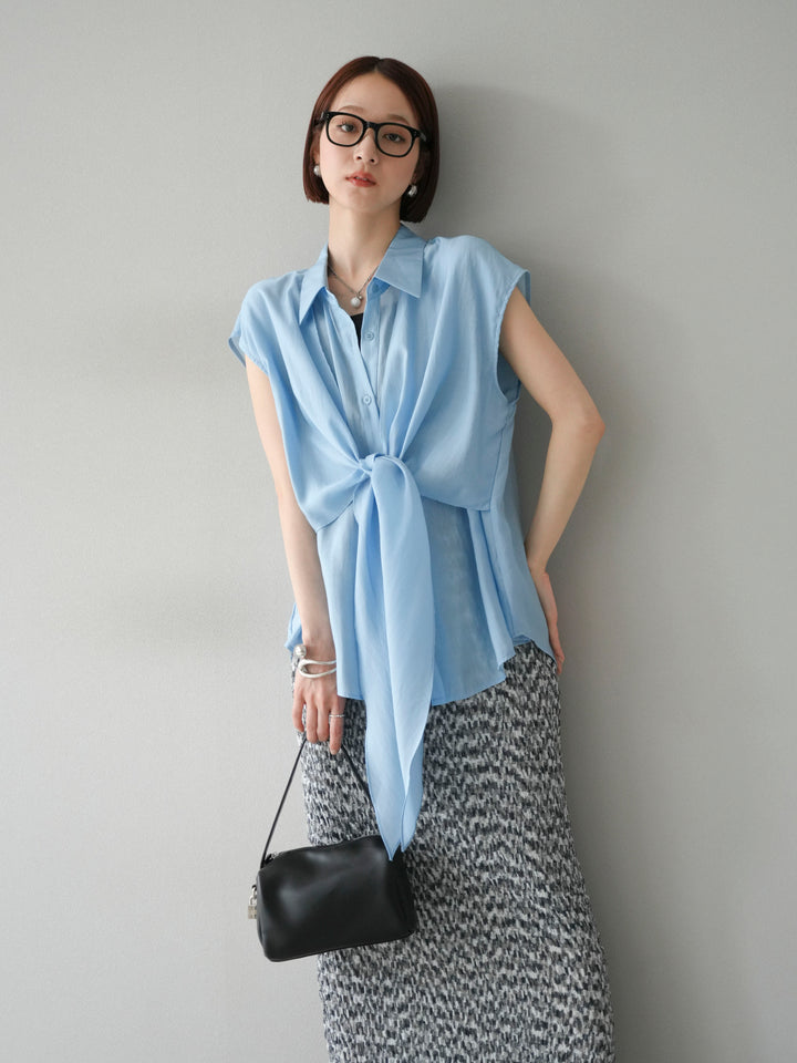 [SET]フロントタイシアーブラウス+マルチカラーランダムプリーツタイトスカート(2set)