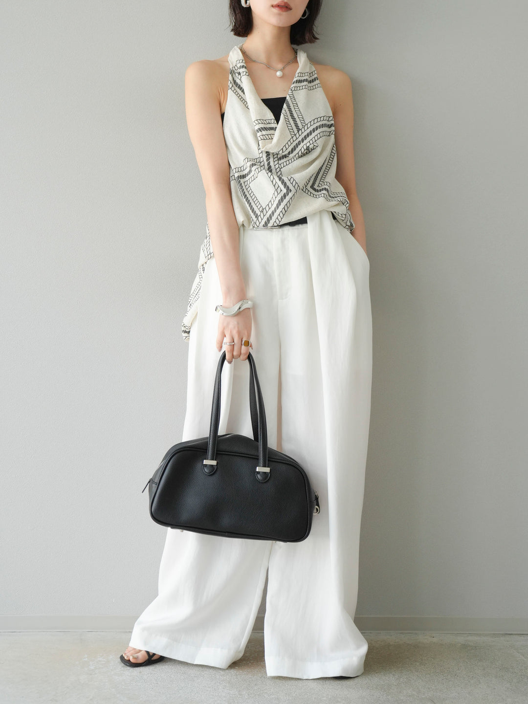 【預購】寬褲配大帶/象牙白