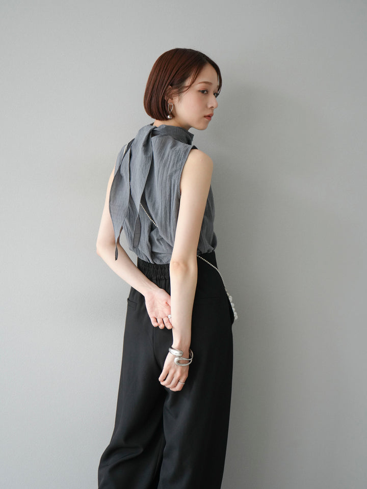 [予約]バックタイノースリーブブラウス/グレー