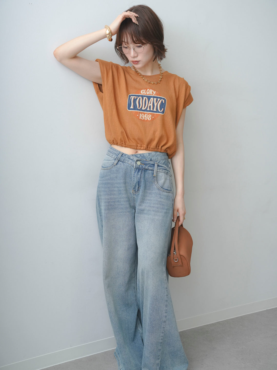 [SET]ヴィンテージロゴドロストTEE+アシンメトリーウエストワイドデニム(2set)