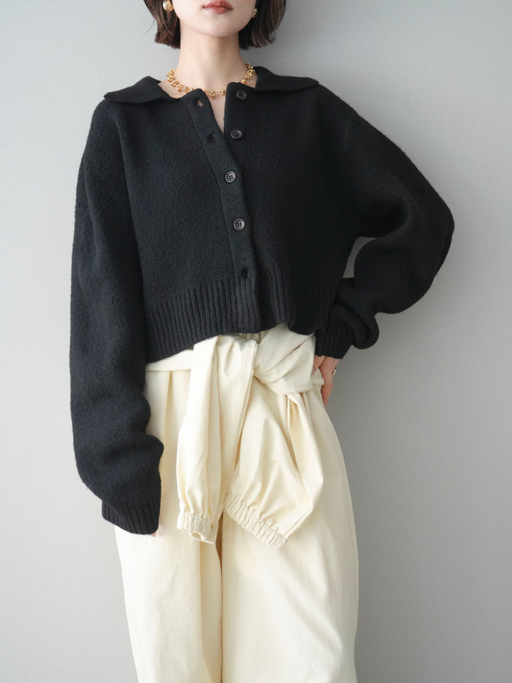 [予約]メランジニット襟付きクロップドカーディガン/black