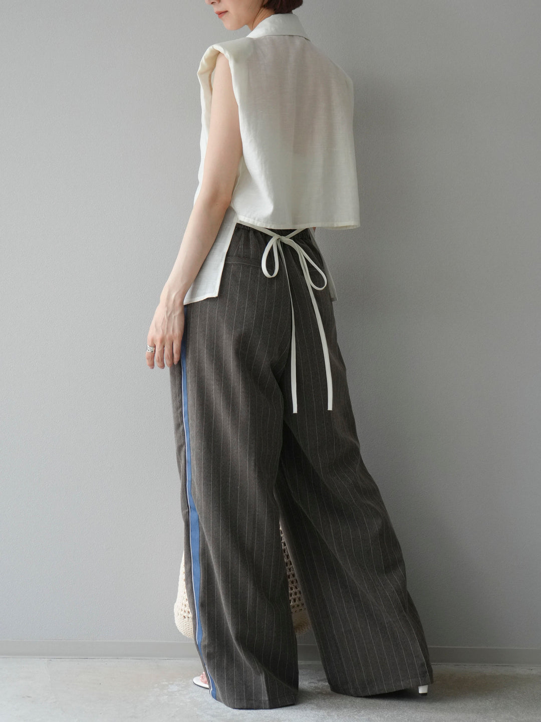 [予約]サイドラインストライプワイドパンツ/ブラウン