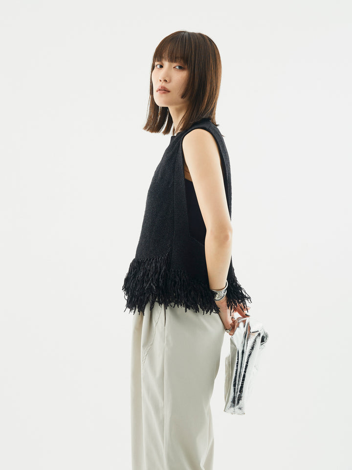 【Allure】[SET]フェザーヤーンニットベスト+タフタワイドカーブパンツ(2set)