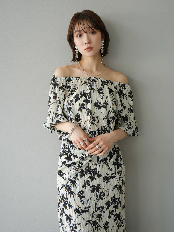 [Pre-order] Washer waist design flower pattern skirt/off-white