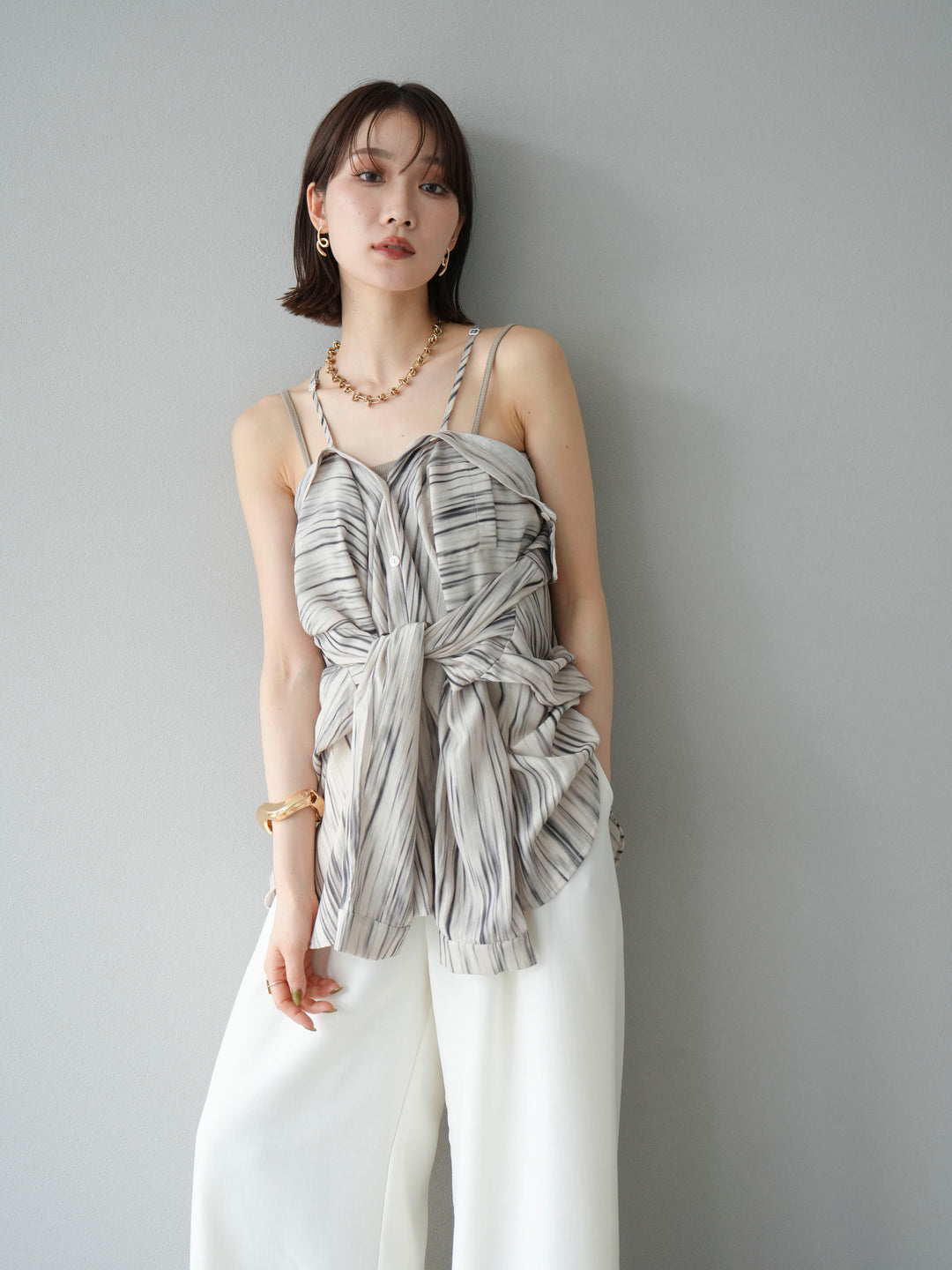 [予約]マルチWAYニュアンス柄オーバーシャツ/ベージュ