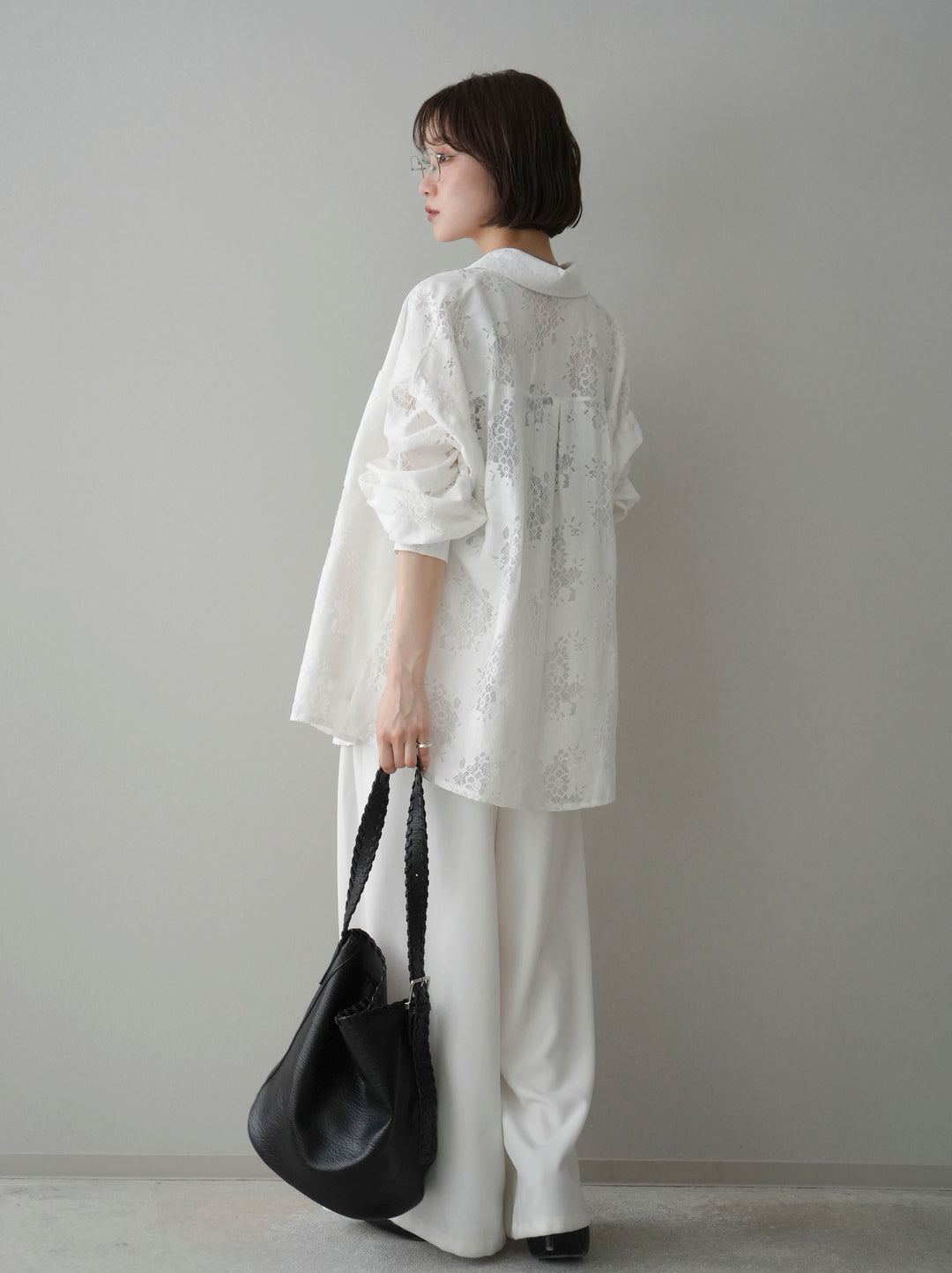 [予約]編み込みベルト付タックワイドパンツ/white