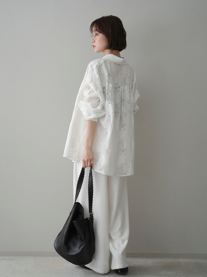 [予約]編み込みベルト付タックワイドパンツ/white