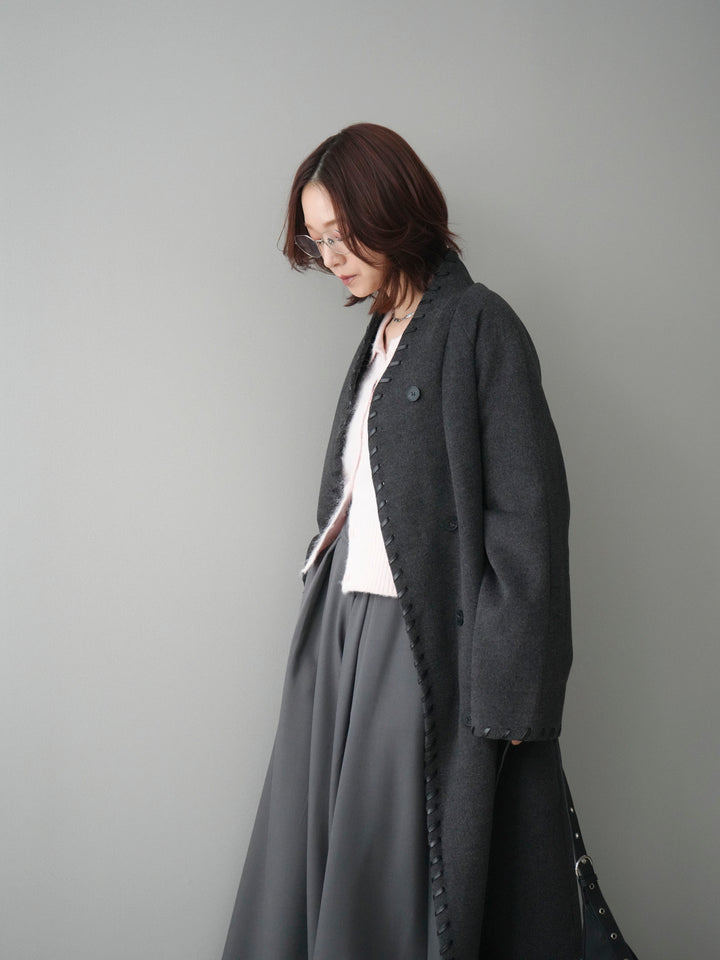 [SET]ハンドステッチ裏中綿ロングコート+モヘア衿付きボタンプルオーバー(2set)