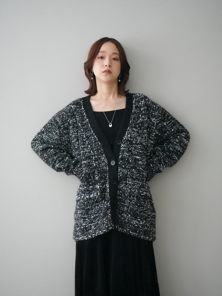 [SET]モールネップニットカーディガン+ベロアティアードワッシャースカート(2set)