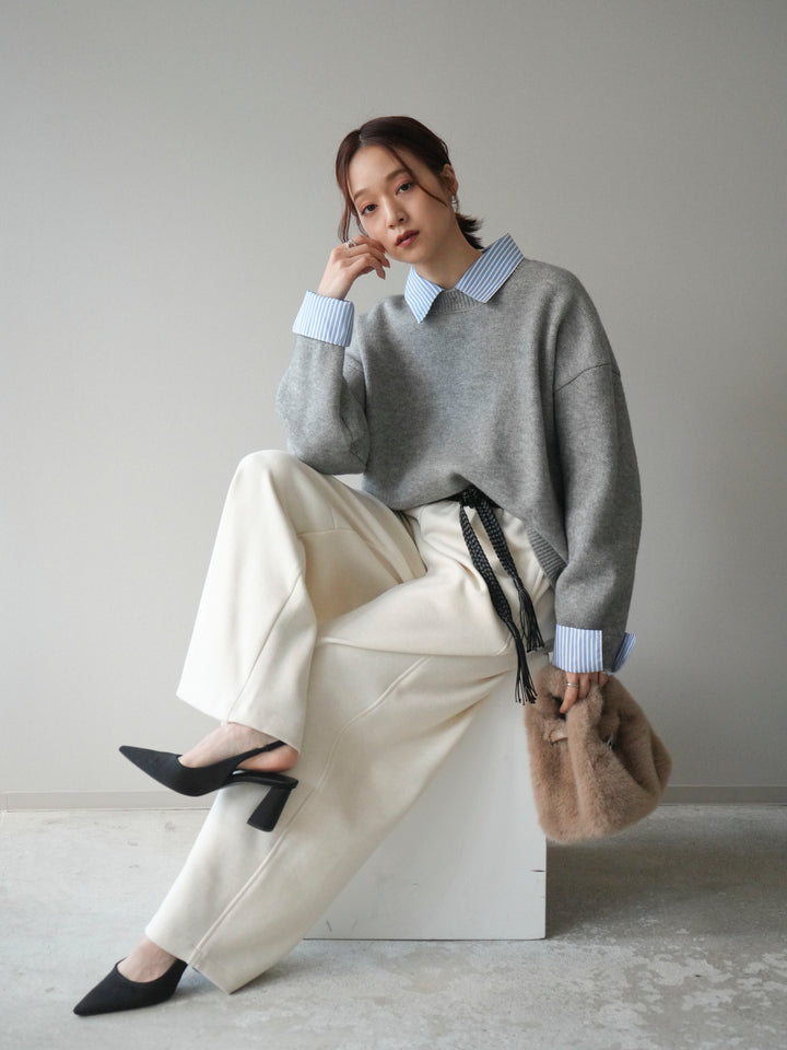 [予約]2WAYストライプ襟ニットプルオーバー/gray