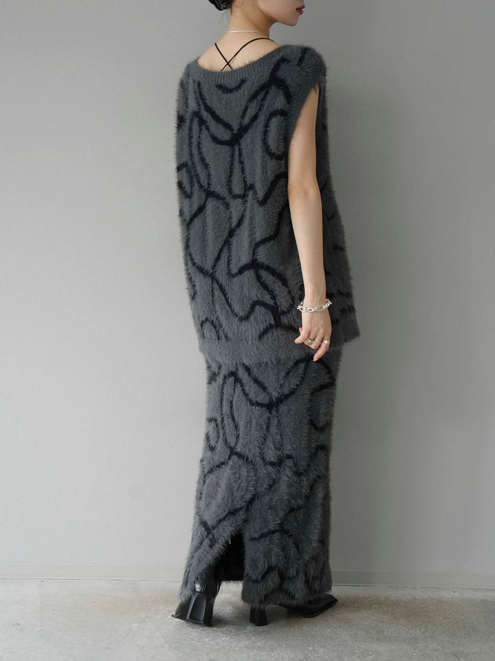 [SET] 線狀毛絨針織背心 + 線狀毛絨針織裙 (2套)