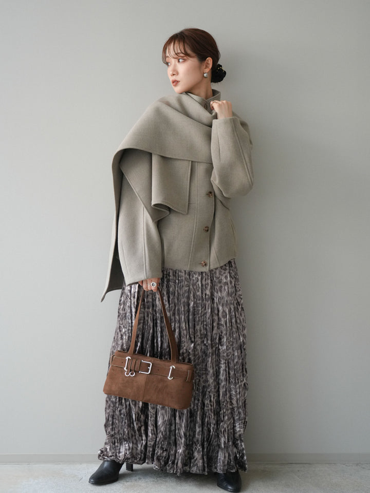 [予約]レオパードベロアワッシャーロングスカート/gray