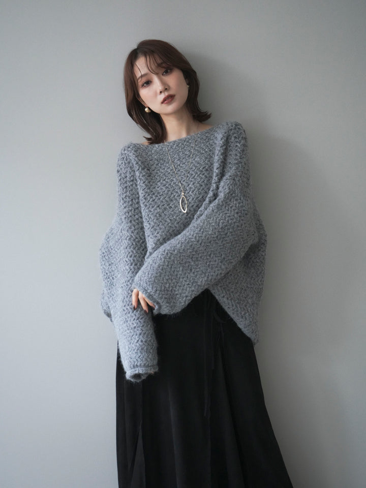 [予約]ワッフル編みオーバーニットプルオーバー/gray