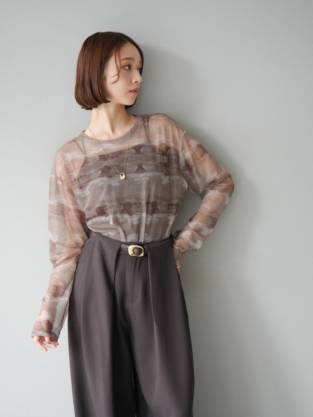 [予約]ニュアンス柄シアートップス/カーキ