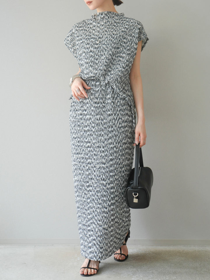 [予約]マルチカラーランダムプリーツタイトスカート/ブラック