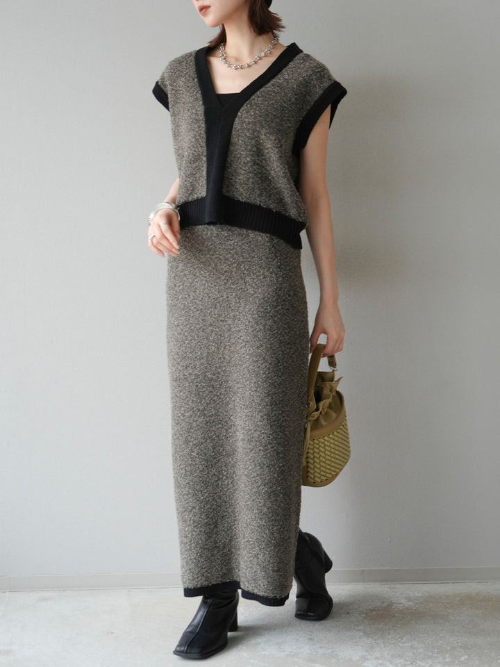[予約]ブークレバイカラータイトニットスカート/チャコール