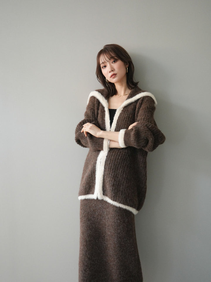 [SET]襟付き配色シャギーニット＆ロングスカートSET UP(2set)