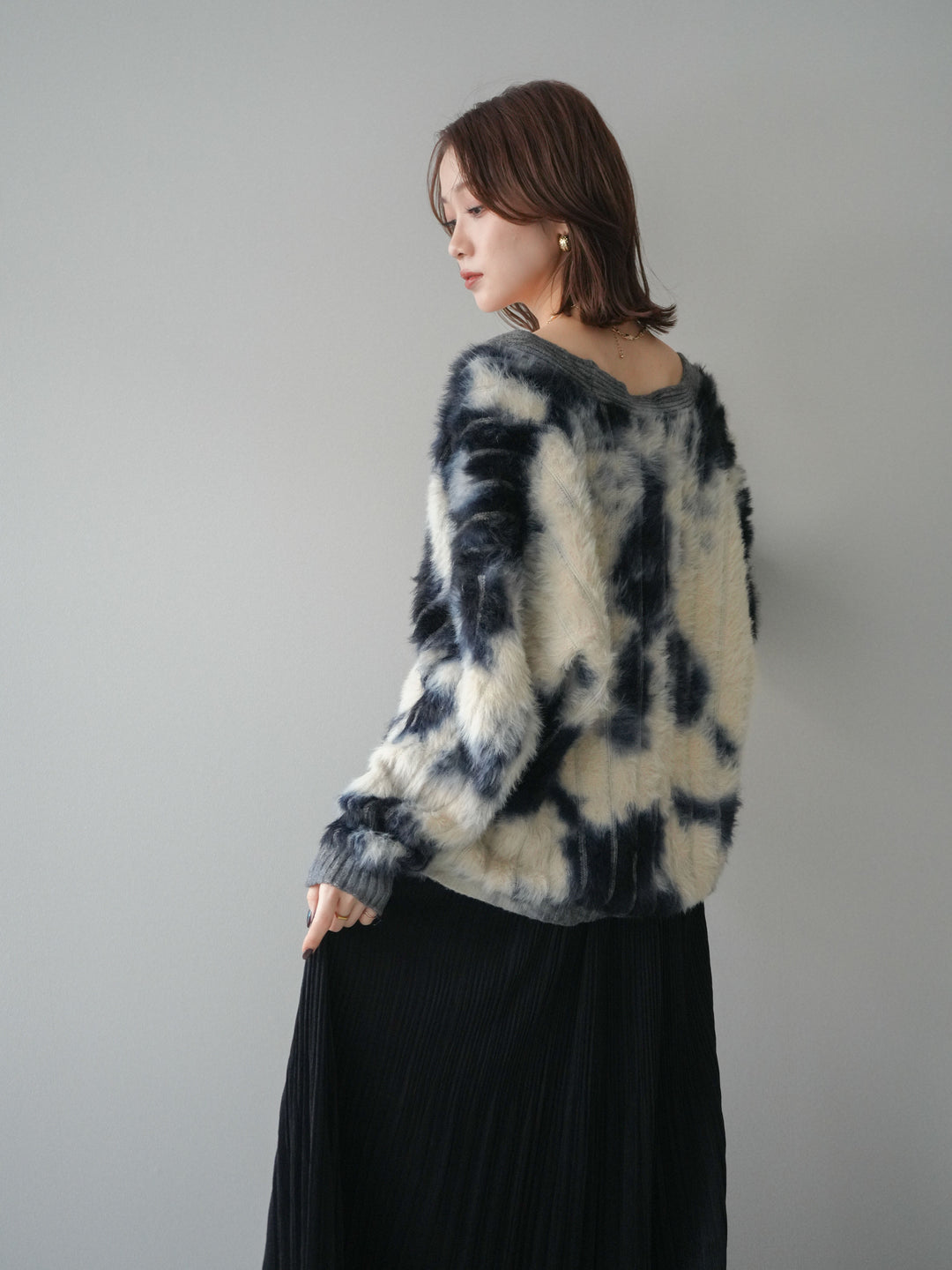 [SET]ニュアンス柄シャギーニットカーディガン+選べるアクセセット(2set)