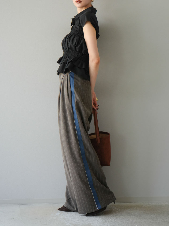 [予約]サイドラインストライプワイドパンツ/ブラウン