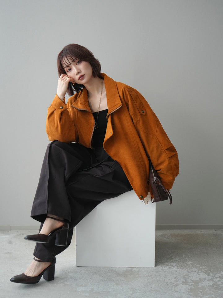 [SET]コーデュロイライダース裾レースブルゾン+カップ付テレコリブベアキャミソール(2set)